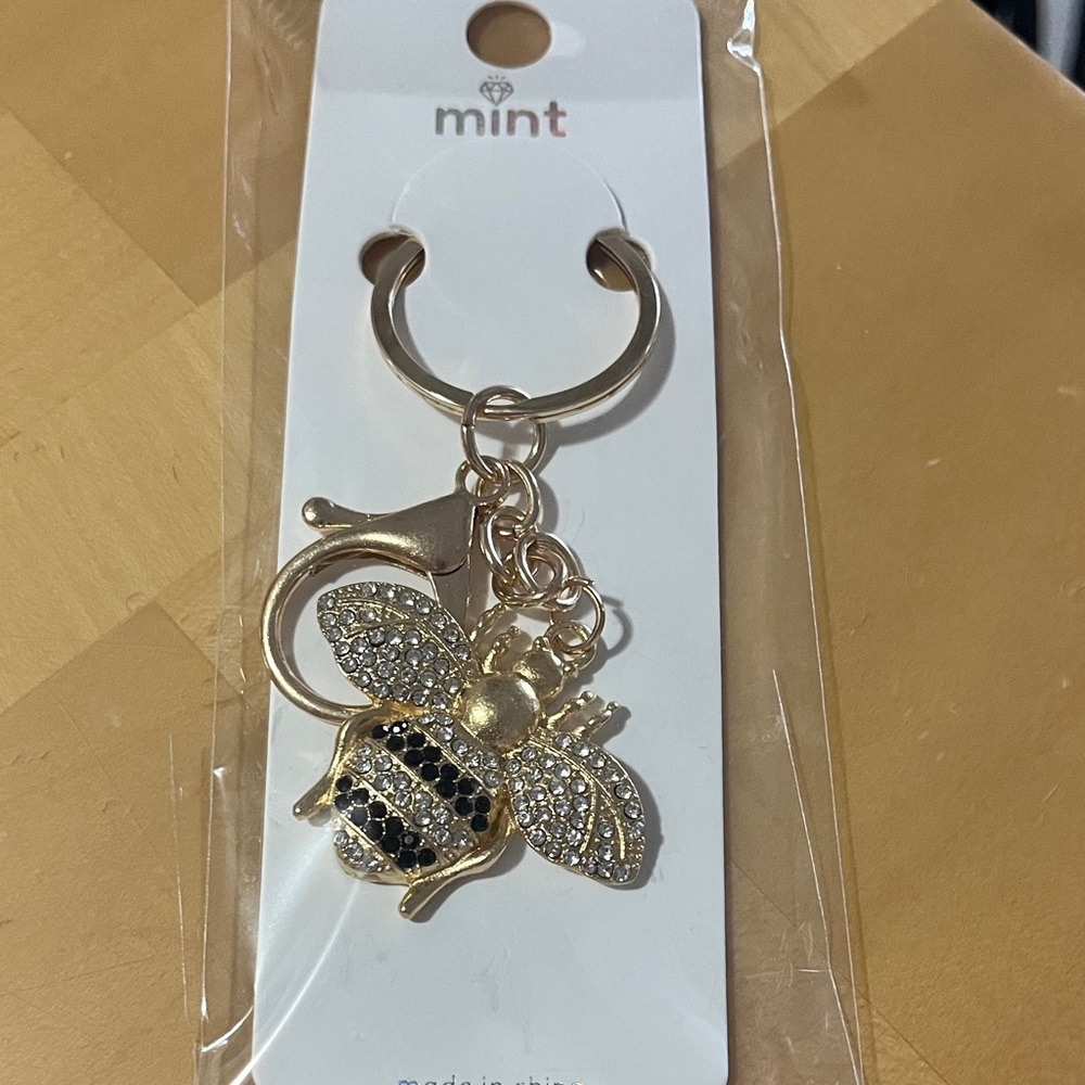 Mint Gold and Black Bee Charm Key Holder